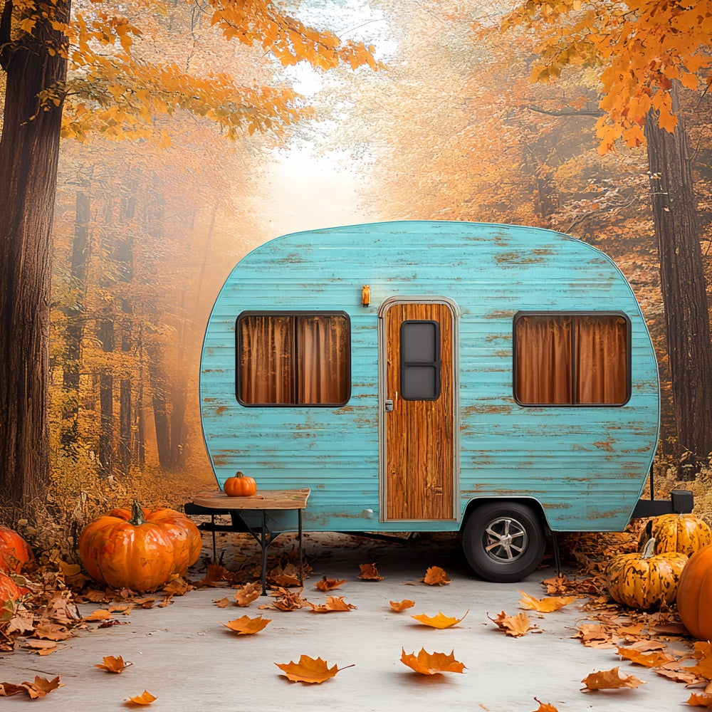 Toile de fond Photo Automne Forêt de Citrouilles et Camping-Car CSH6-200