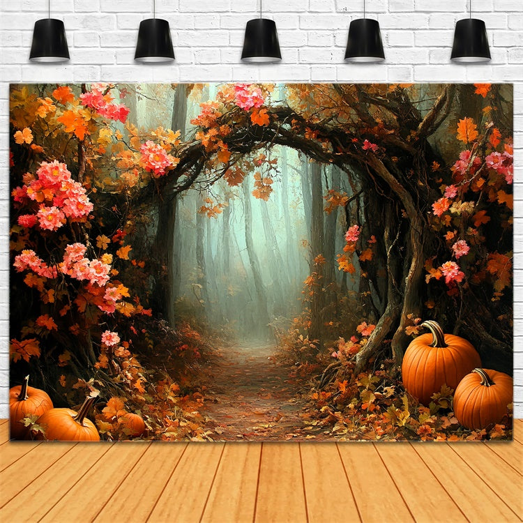 Toile de fond Automne Arche de Citrouilles sur Sentier CSH6-209