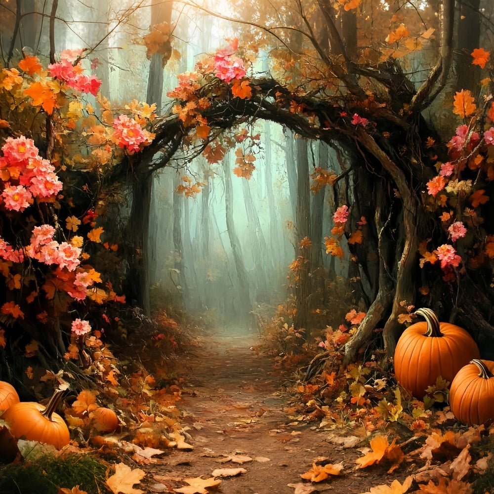 Toile de fond Automne Arche de Citrouilles sur Sentier CSH6-209