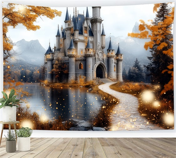 Toile de fond Photo Automne Château et Feuilles Dorées CSH6-210