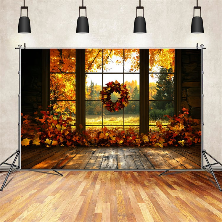 Toile de fond Déco Automne Couronne d’Érables au Coucher du Soleil CSH6-211