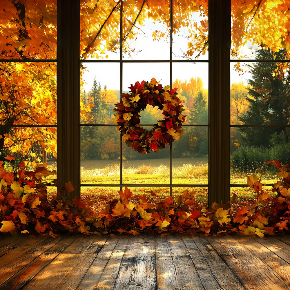Toile de fond Déco Automne Couronne d’Érables au Coucher du Soleil CSH6-211