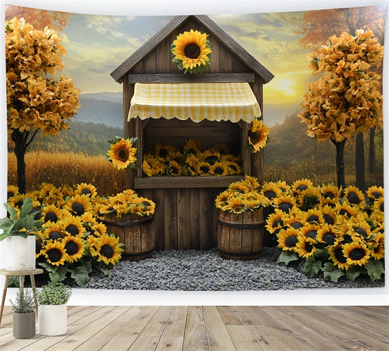 Toile de fond Déco Automne Chalet Champêtre aux Tournesols CSH6-214