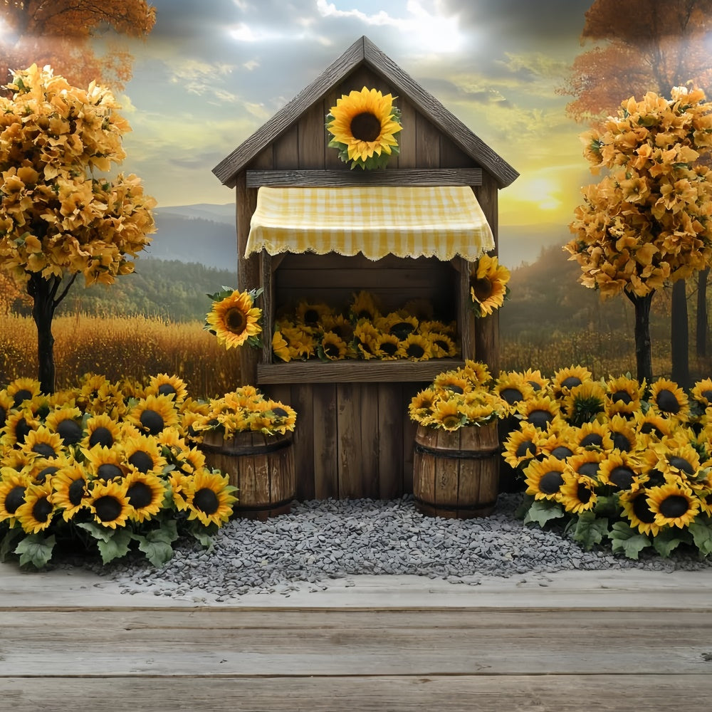 Toile de fond Déco Automne Chalet Champêtre aux Tournesols CSH6-214