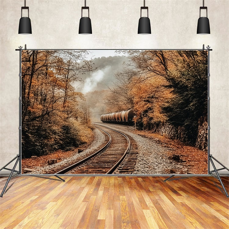 Toile de fond Photo Automne Charme Ferroviaire en Forêt CSH6-215
