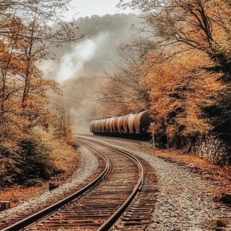 Toile de fond Photo Automne Charme Ferroviaire en Forêt CSH6-215