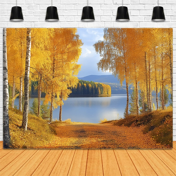 Toile de fond Photo Automne Lac Doré et Bouleaux CSH6-221