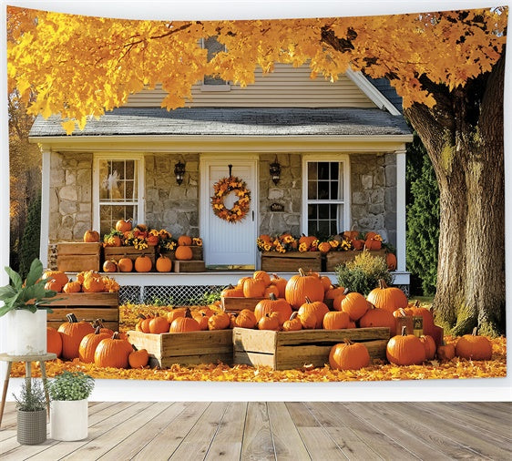 Toile de fond Photo Automne Chalet Doré sous l’Arbre CSH6-222