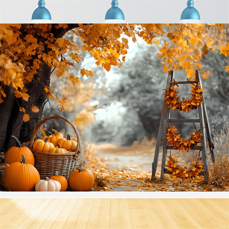 Toile de fond Photo Automne Citrouilles et Échelle de Récolte CSH6-228