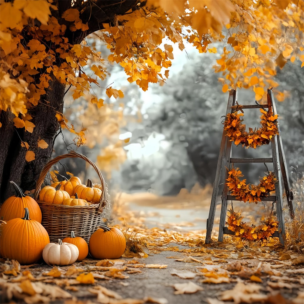 Toile de fond Photo Automne Citrouilles et Échelle de Récolte CSH6-228