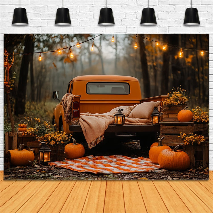 Toile de fond Photo Automne Camion Rustique et Pique-Nique Forêtier CSH6-229