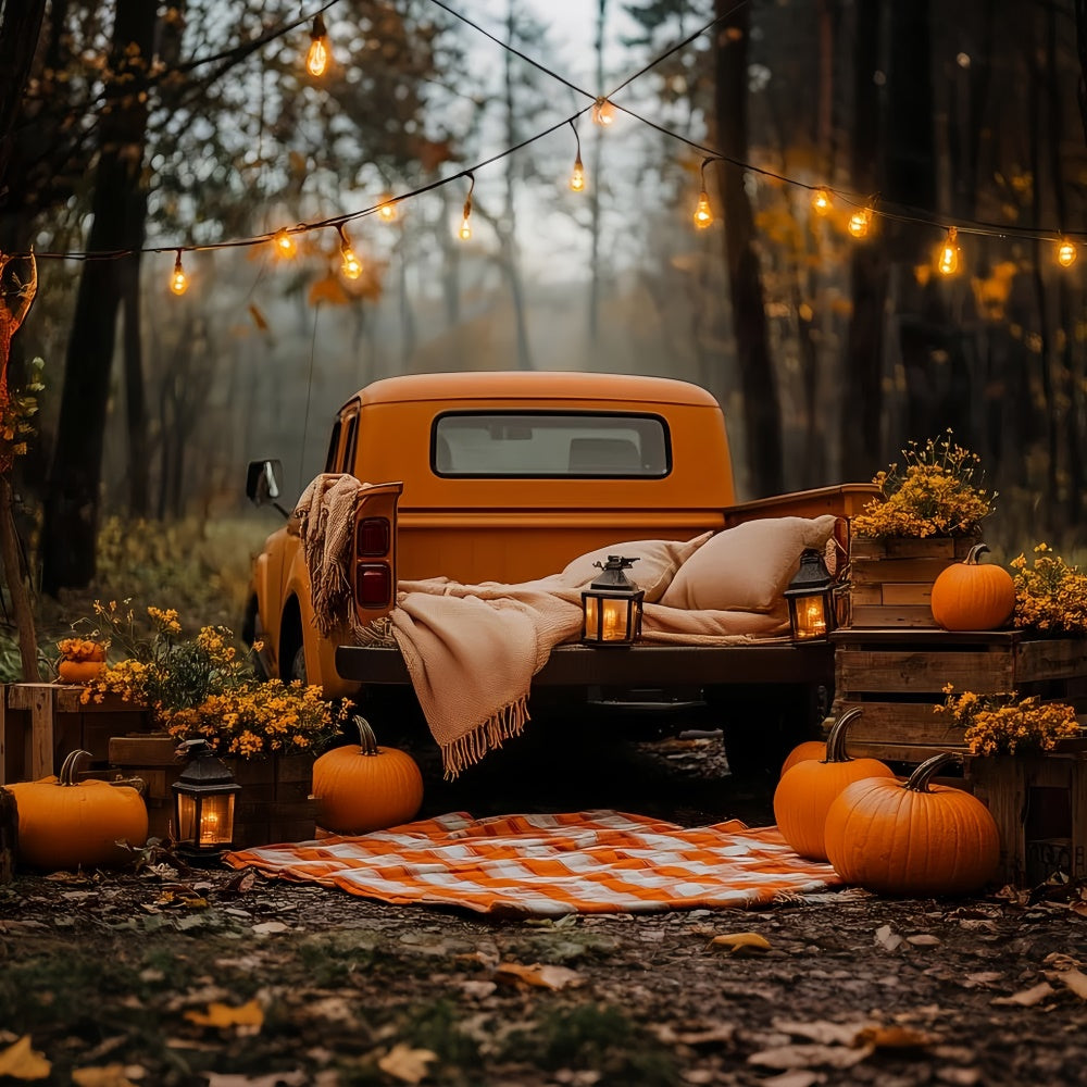 Toile de fond Photo Automne Camion Rustique et Pique-Nique Forêtier CSH6-229