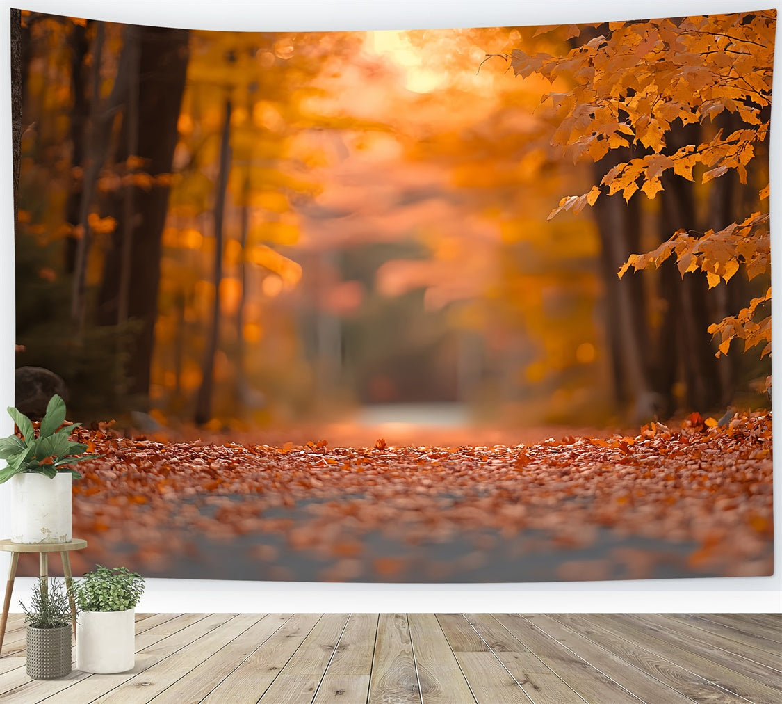 Toile de fond Automne Sentier Tranquille et Feuilles en Forêt CSH6-230