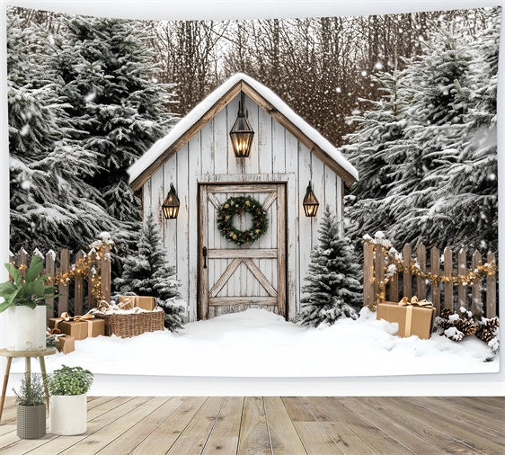 Toile de fond Noël Cabane Rustique de Noël CSH6-269