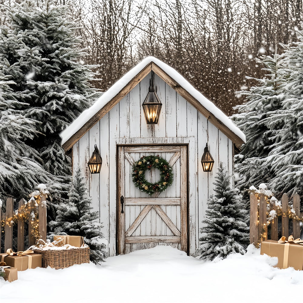 Toile de fond Noël Cabane Rustique de Noël CSH6-269