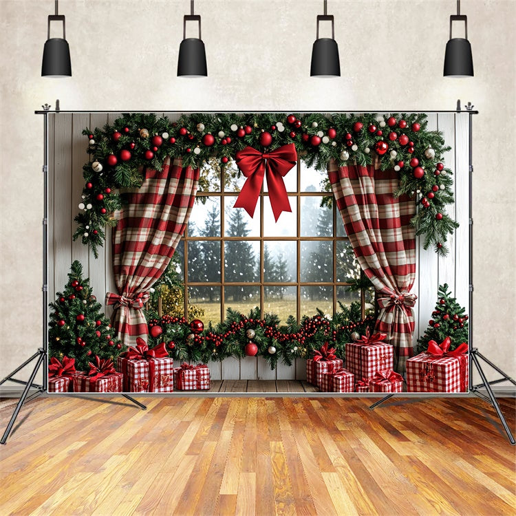 Toile de fond photo Noël Fenêtre Rustique de Fêtes CSH6-274