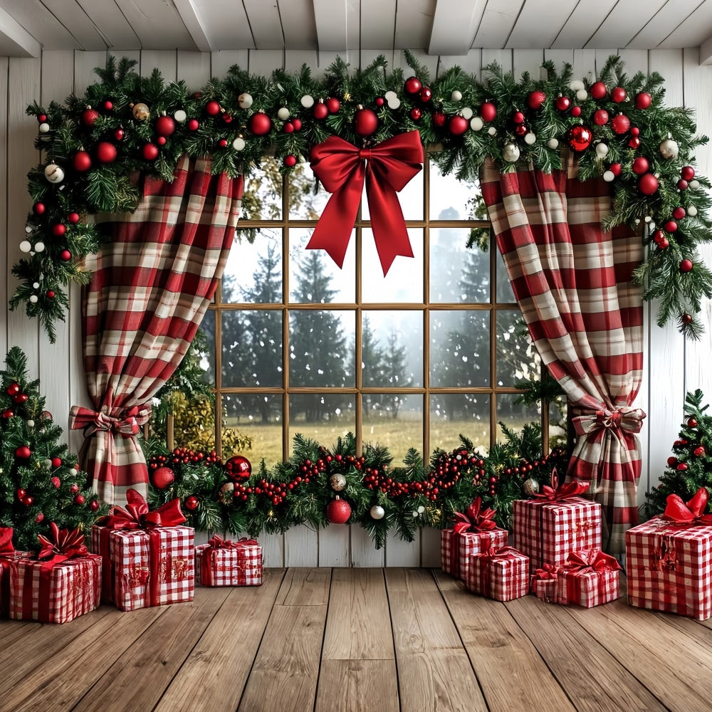 Toile de fond photo Noël Fenêtre Rustique de Fêtes CSH6-274
