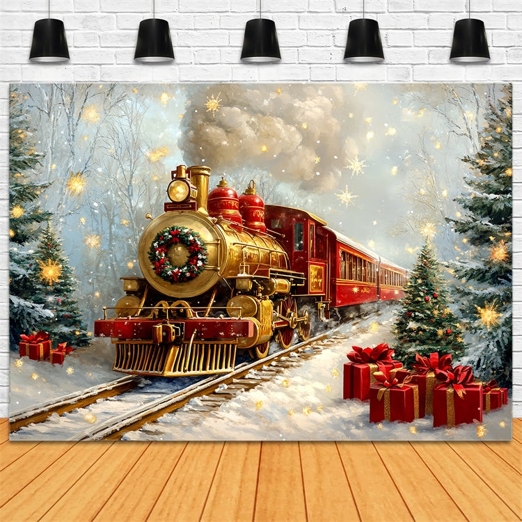 Toile de fond Noël Rails de Train Enneigés Professionnels CSH6-276