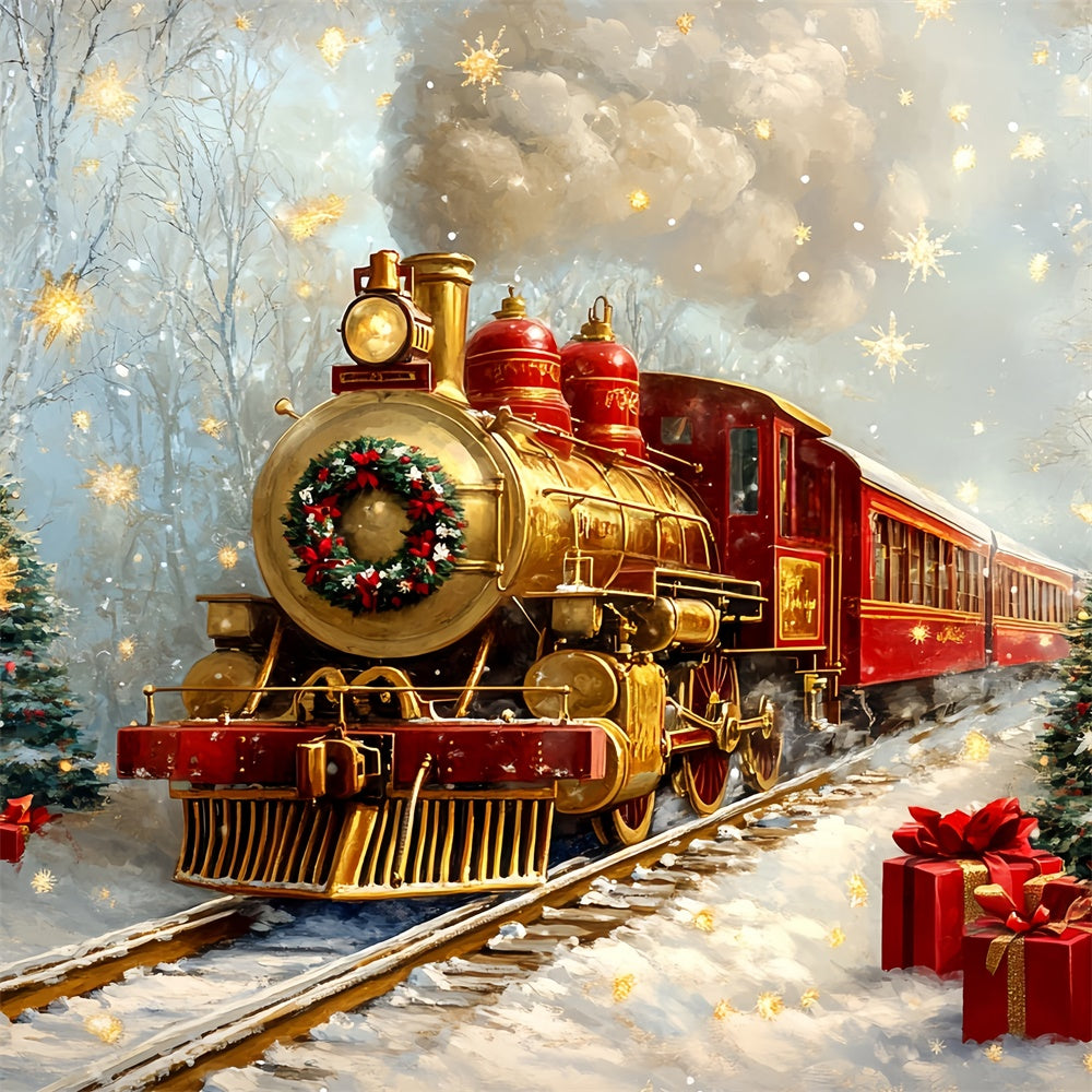 Toile de fond Noël Rails de Train Enneigés Professionnels CSH6-276