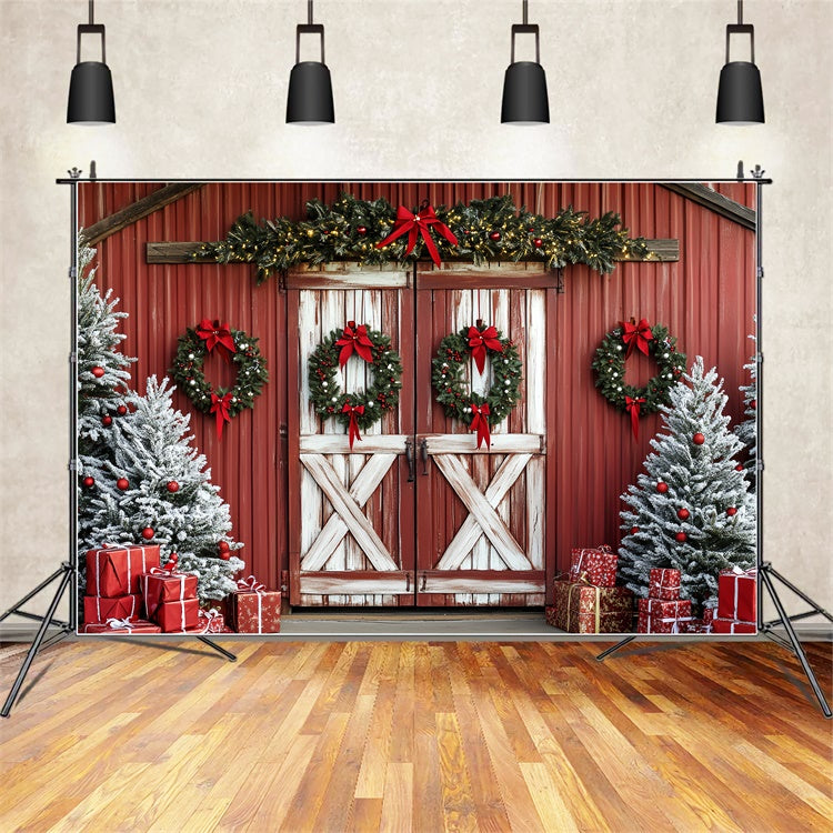 Toile de fond photo Noël Grange Rouge de Noël CSH6-278