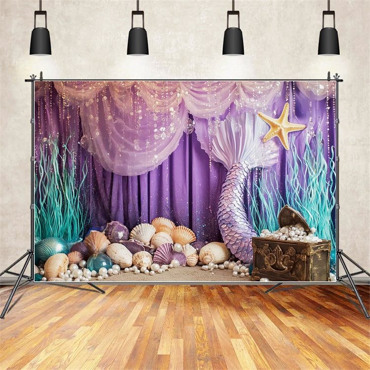 Toile de fond Cake Smash Fille Sirène Perle Violette CSH6-297