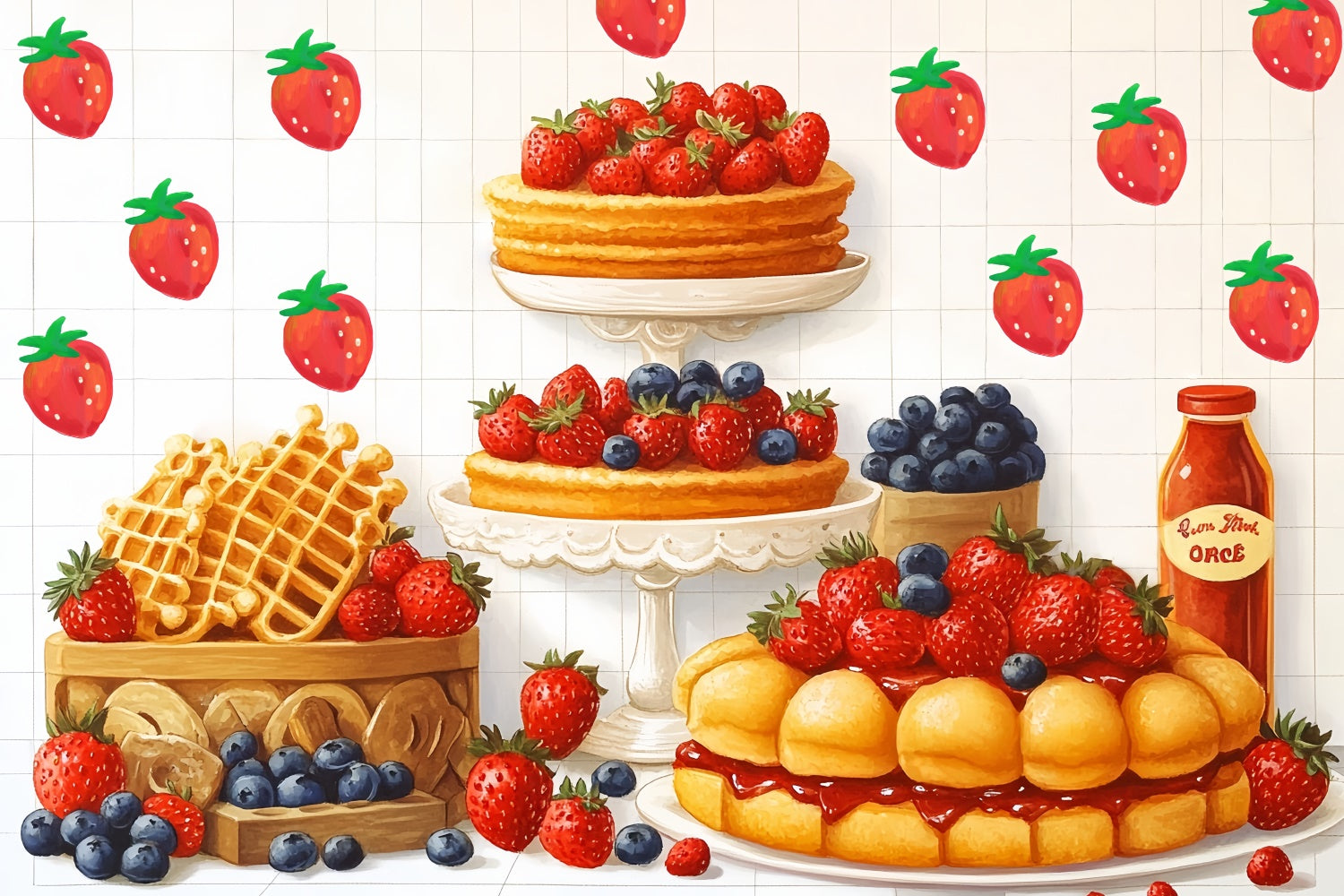 Toile de fond Cake Smash Délice Fraise Gaufre CSH6-300