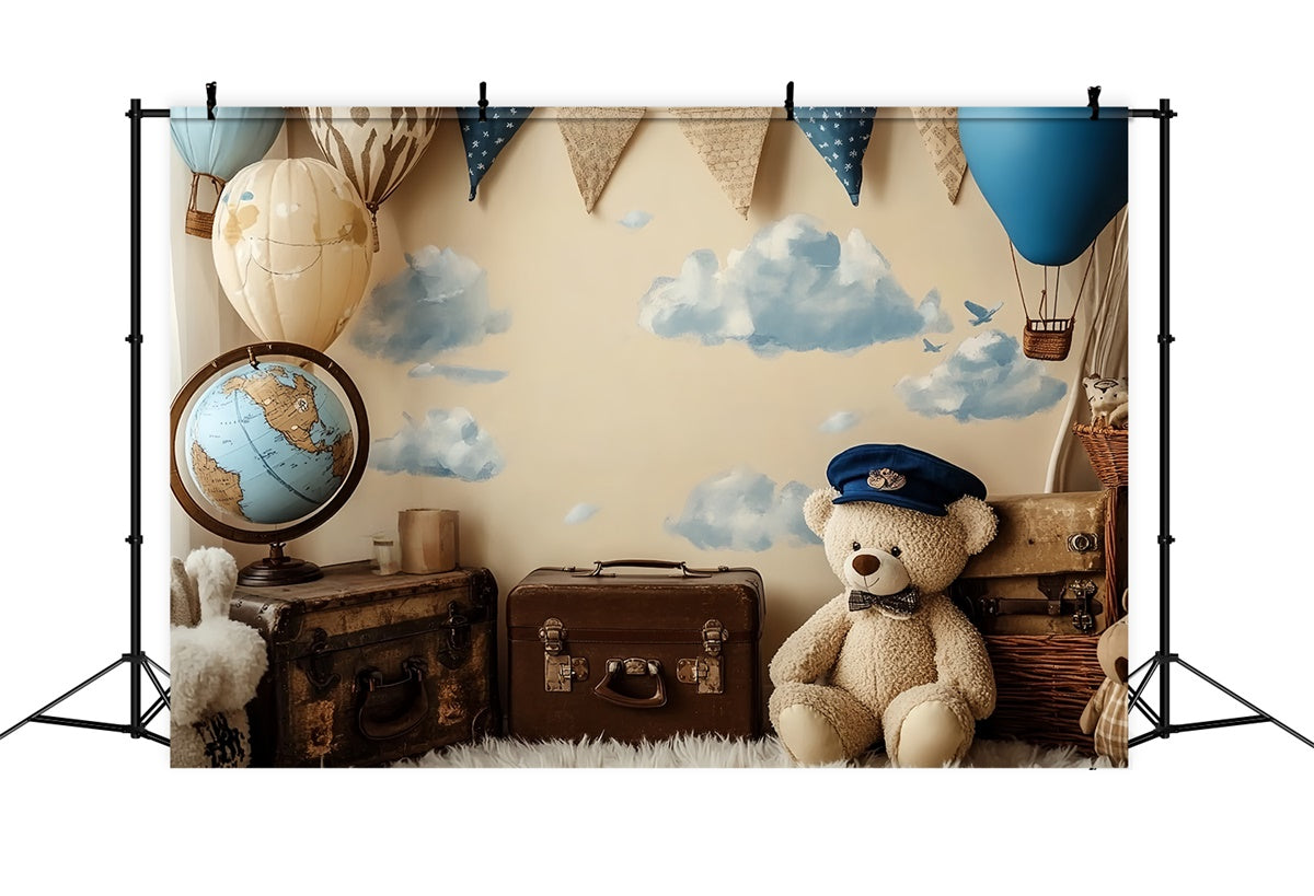 Toile de fond Photo Anniversaire Bébé Aventure Ours Montgolfière CSH6-305