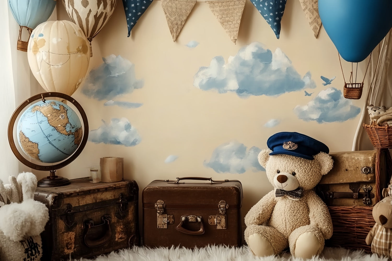 Toile de fond Photo Anniversaire Bébé Aventure Ours Montgolfière CSH6-305