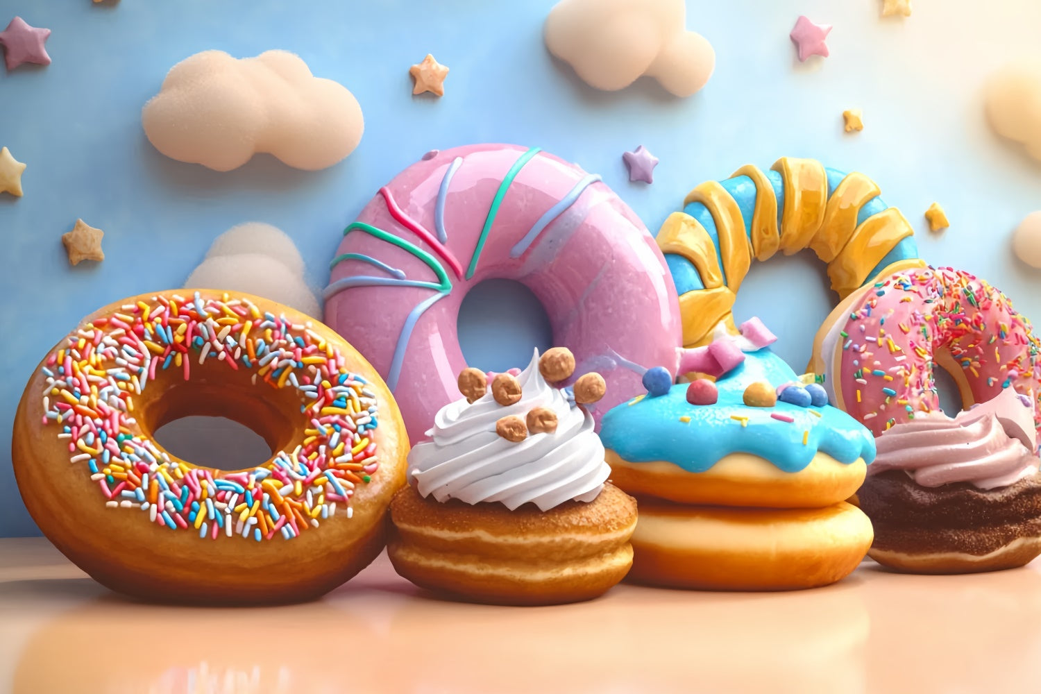 Toile de fond Cake Smash Nuage Sucré Beignet CSH6-307