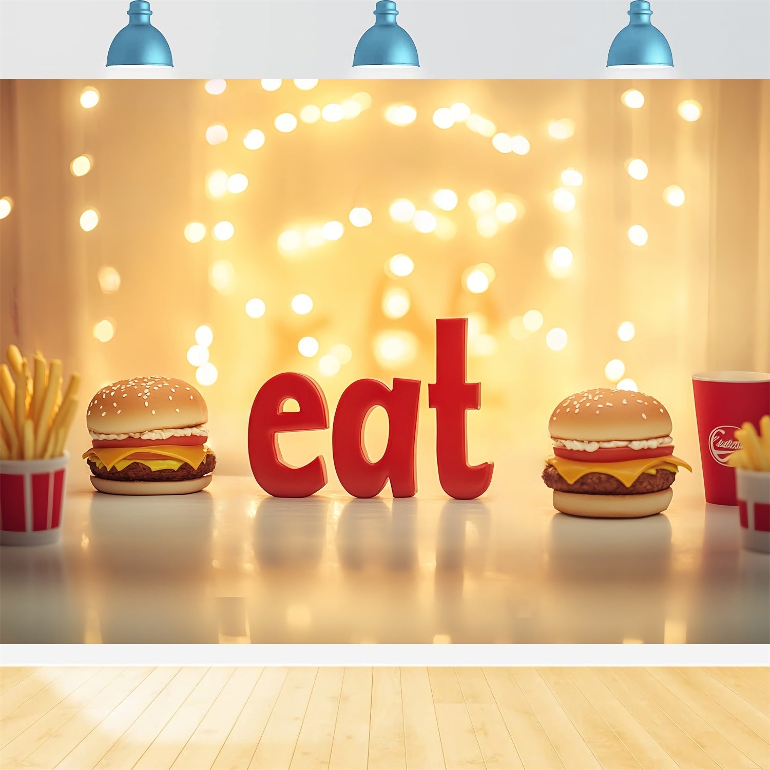 Toile de fond Photo Gâteau Smash Hamburger Frites et Lumière CSH6-314