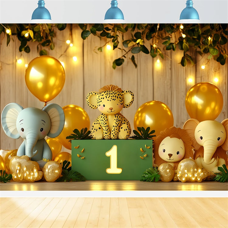 Toile de fond Décor Anniversaire 1 an Jungle Dorée et Amis CSH6-318