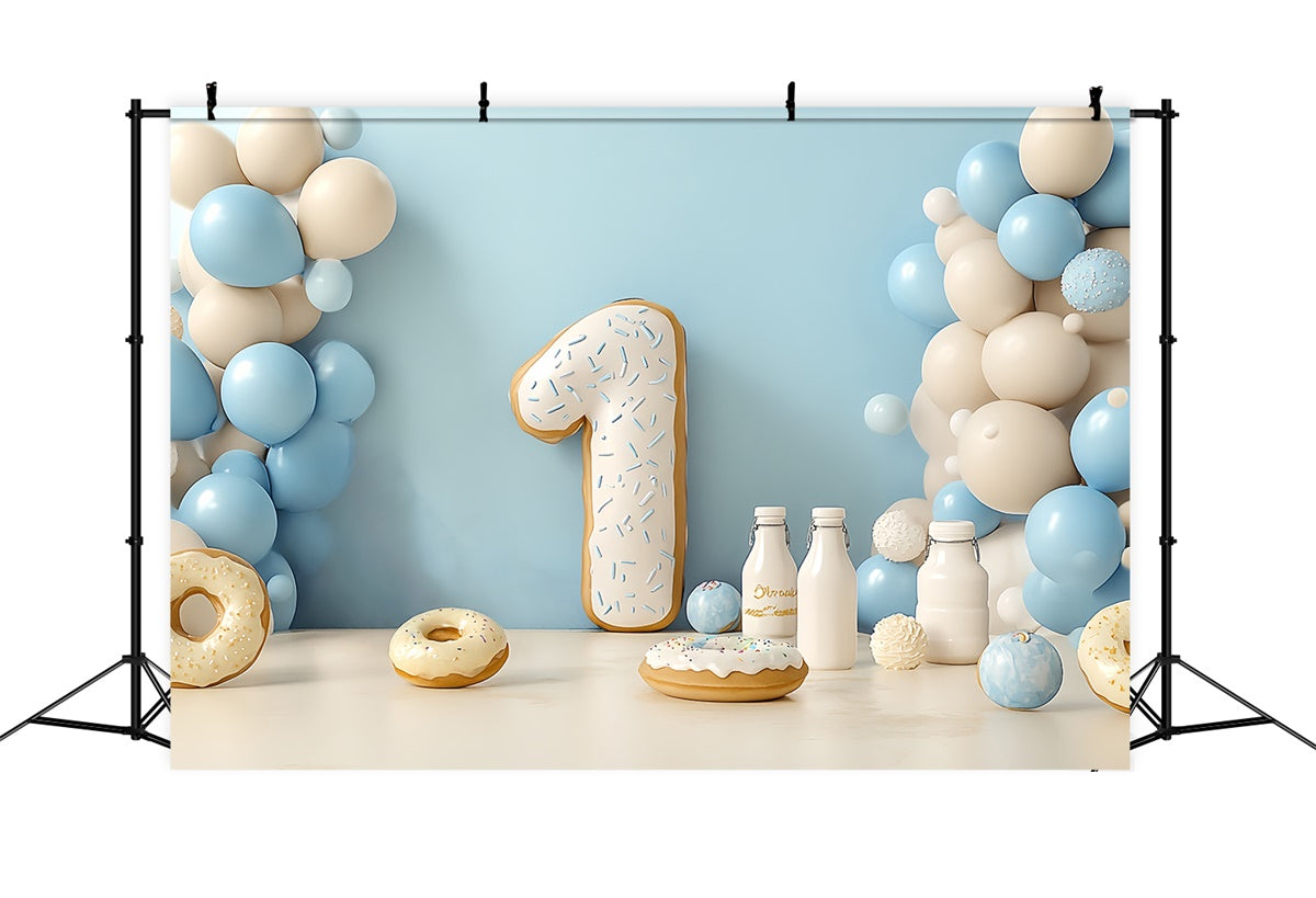 Toile de fond Photo Anniversaire Bébé Fiesta Ballons Bleu Crème CSH6-319