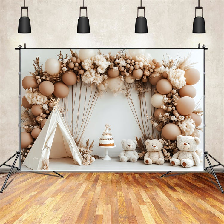 Toile de fond Photo Gâteau Smash Tente Bohème et Ourson Rustique CSH6-321