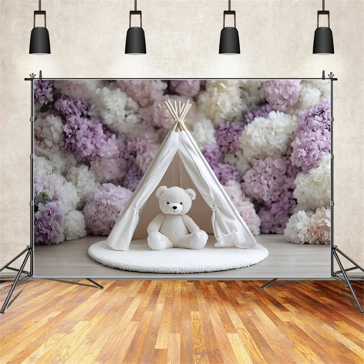 Toile de fond Cake Smash Tente Fleurie et Ourson Douillet CSH6-325