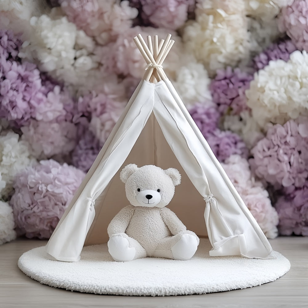 Toile de fond Cake Smash Tente Fleurie et Ourson Douillet CSH6-325