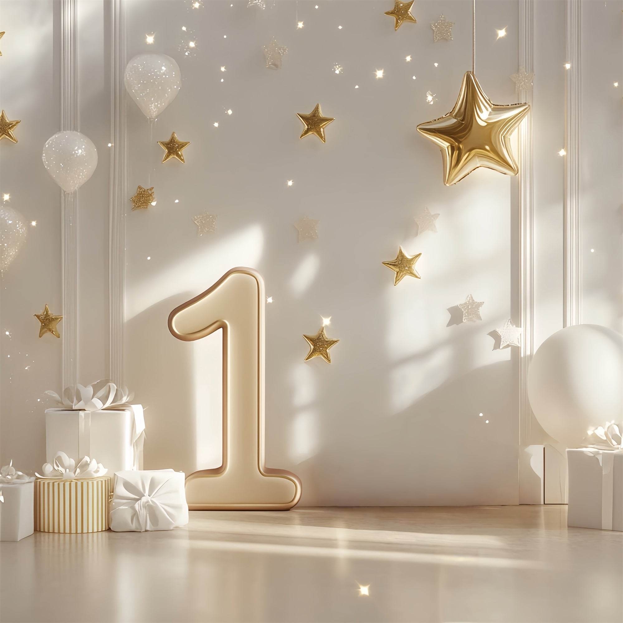 Toile de fond Décor Anniversaire 1 an Étoile Dorée CSH6-326