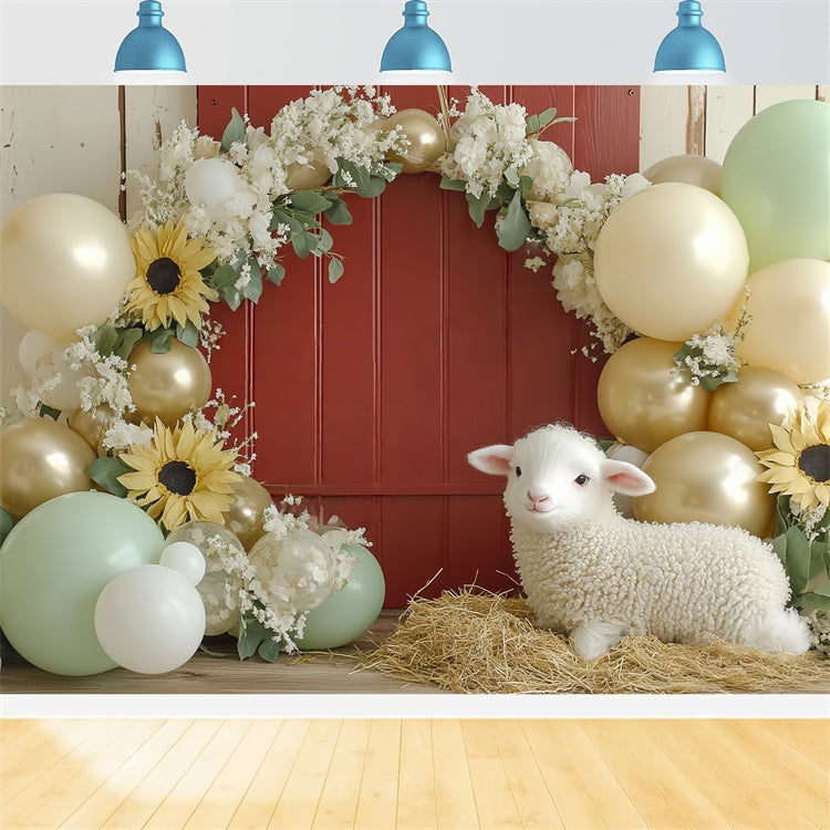 Toile de fond Photo Anniversaire Bébé Petit Agneau Fête Fleurie CSH6-330