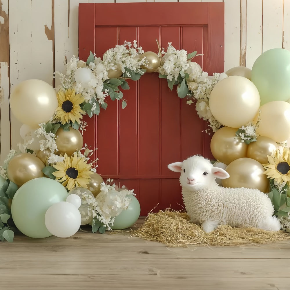 Toile de fond Photo Anniversaire Bébé Petit Agneau Fête Fleurie CSH6-330