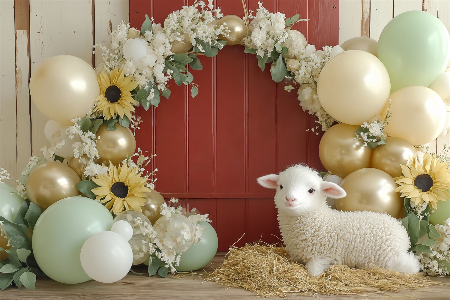 Toile de fond Photo Anniversaire Bébé Petit Agneau Fête Fleurie CSH6-330