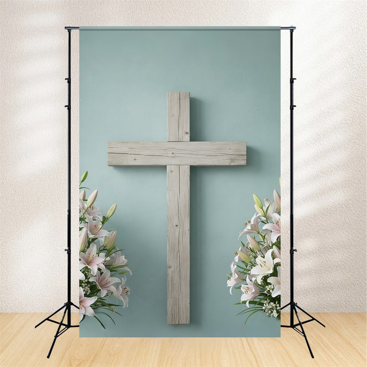 Toile de fond Pâques Croix Bois Rustique Lys CSH61-10