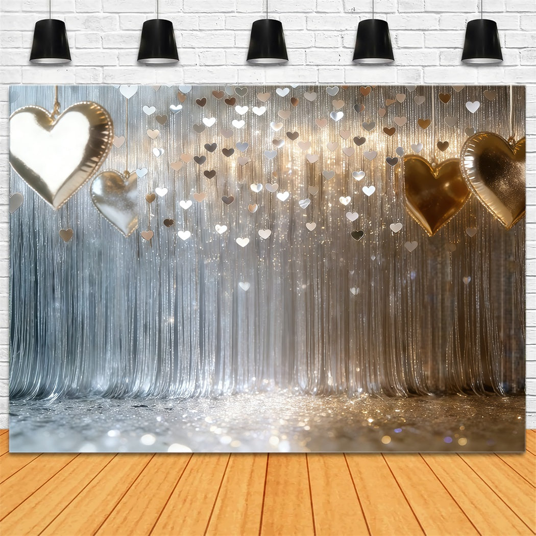 Toile de fond St Valentin Rideau Franges Argent Cœur CSH61-103
