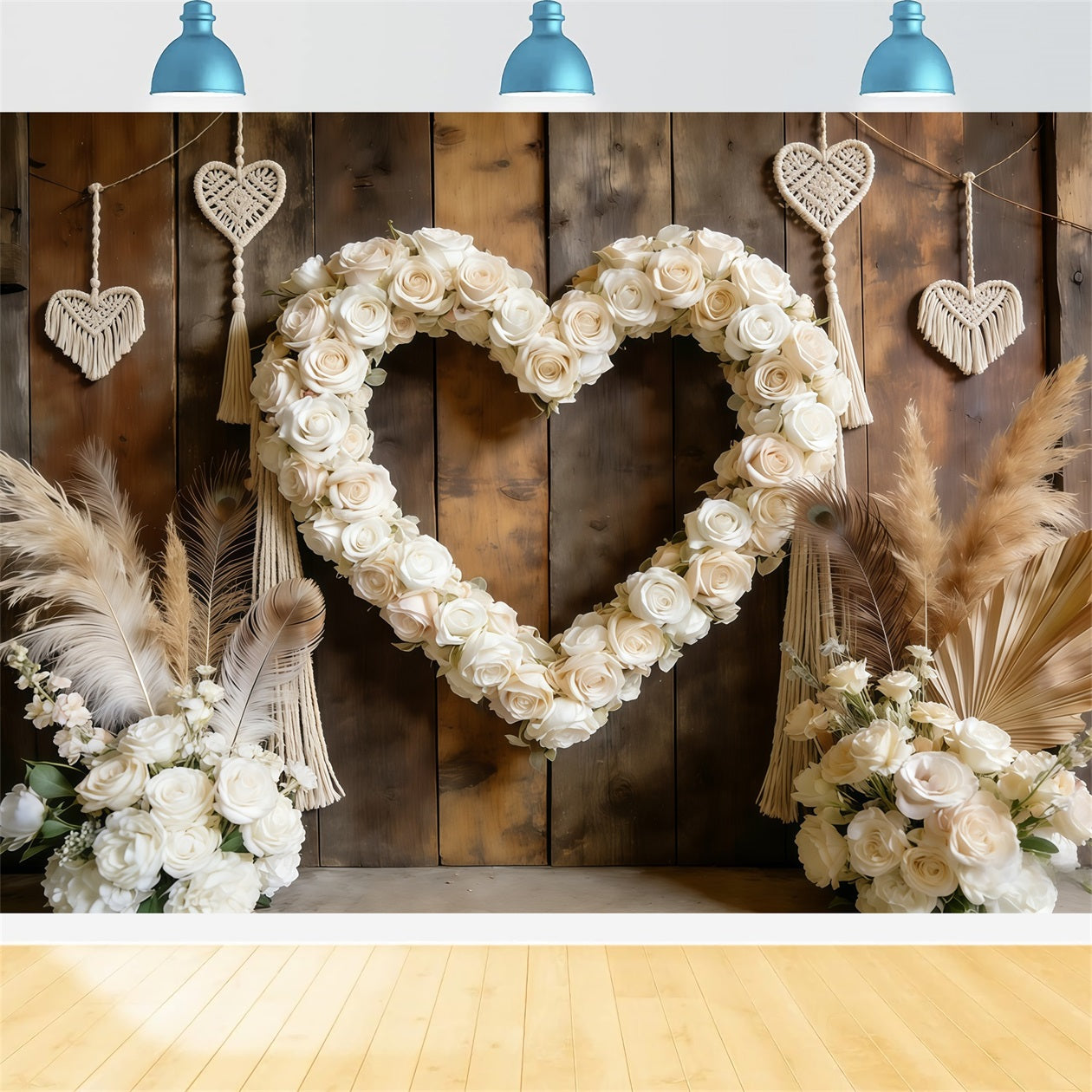 Fond Photo Saint-Valentin Arche Cœur Roses Blanches CSH61-108