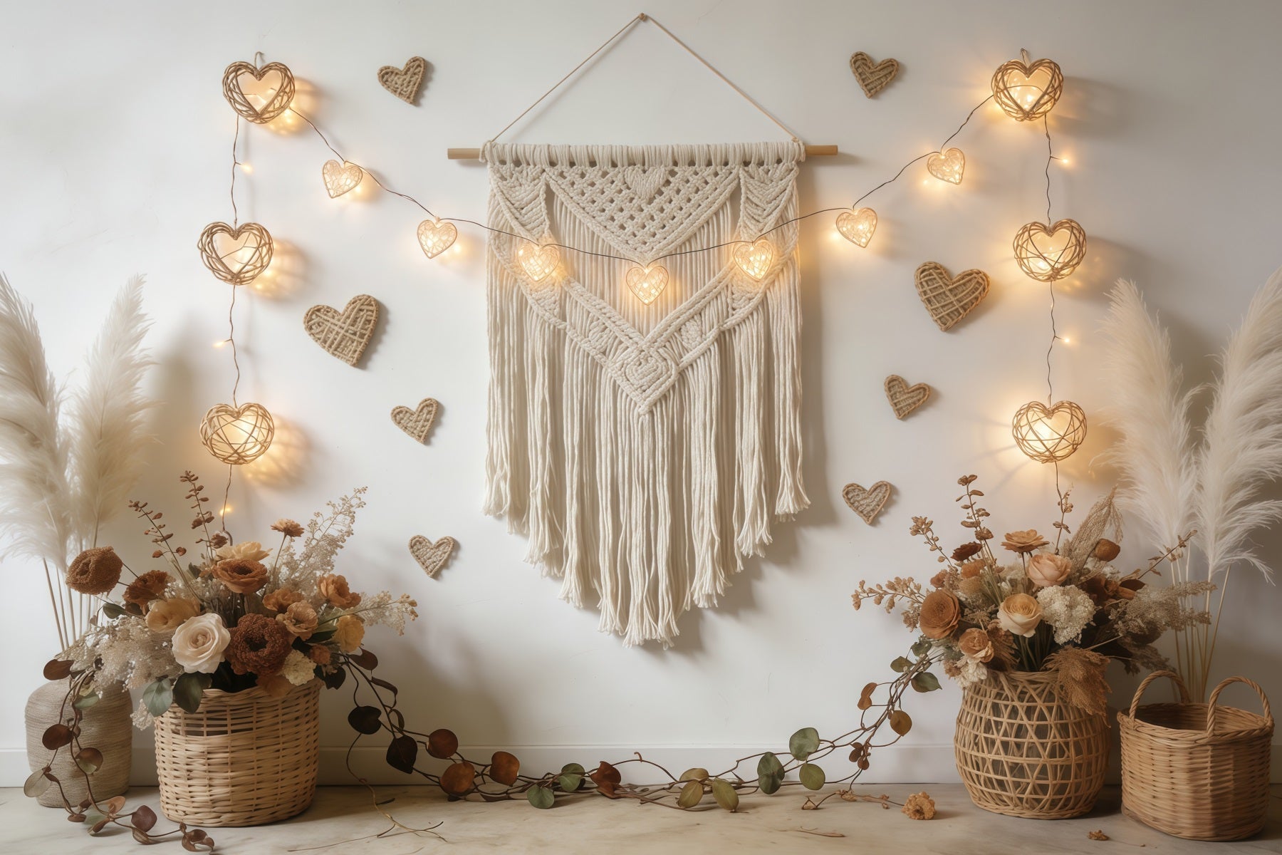 Fond Photo St Valentin Guirlande Cœur Macramé CSH61-118