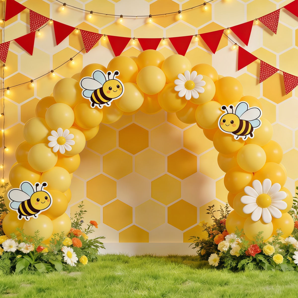 Toile de fond Fleur Arche Ballons Marguerites Nid D’Abeille CSH61-122