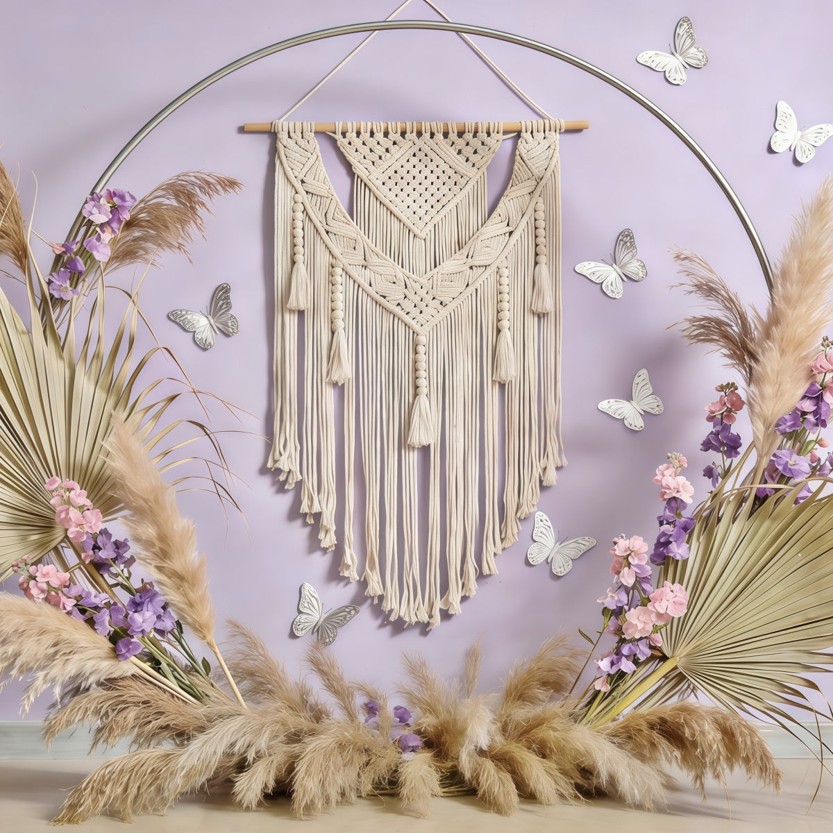 Fond Photo Printemps Macramé Bohème Pampas Papillon CSH61-125