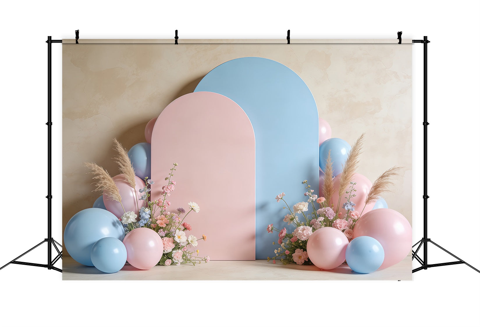 Toile de fond Printemps Arche Pastel Ballons Fleurs CSH61-126
