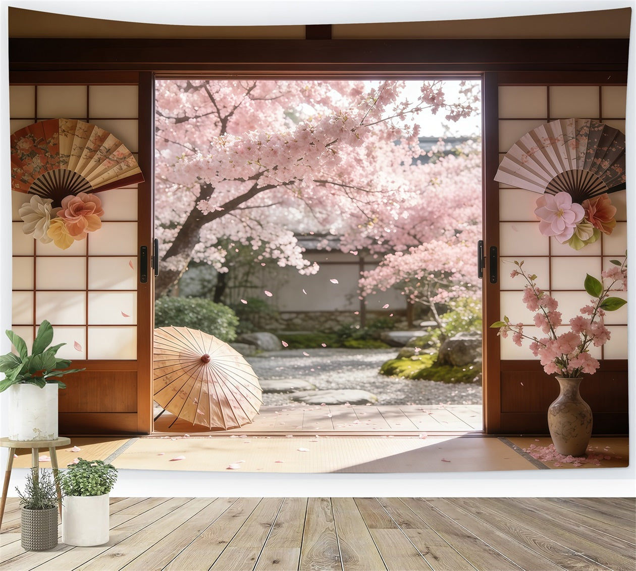 Toile de fond Printemps Cour Sakura Portes Coulissantes CSH61-142