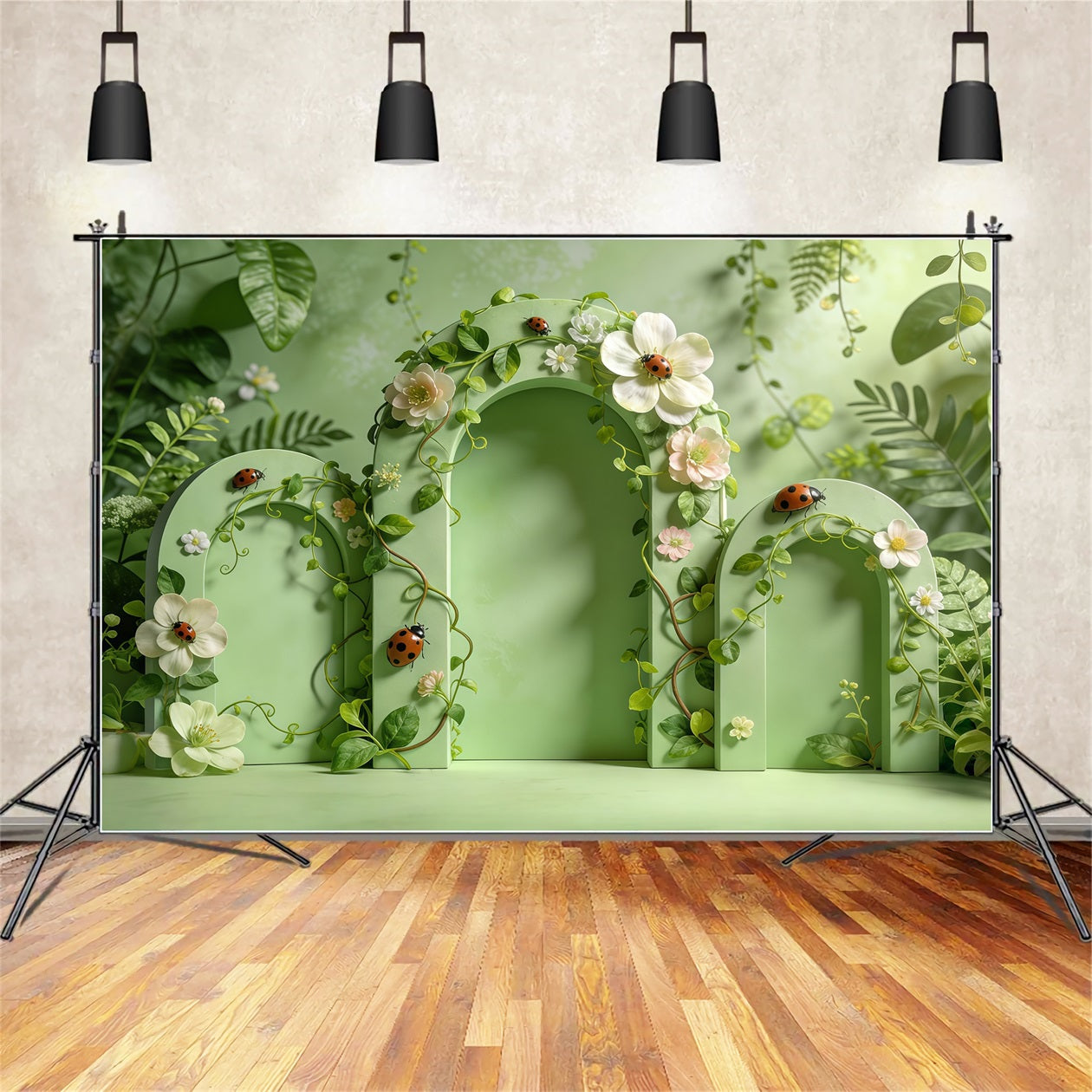 Fond Studio Photo Printemps Porte Arche Verte Jardin Floral CSH61-147