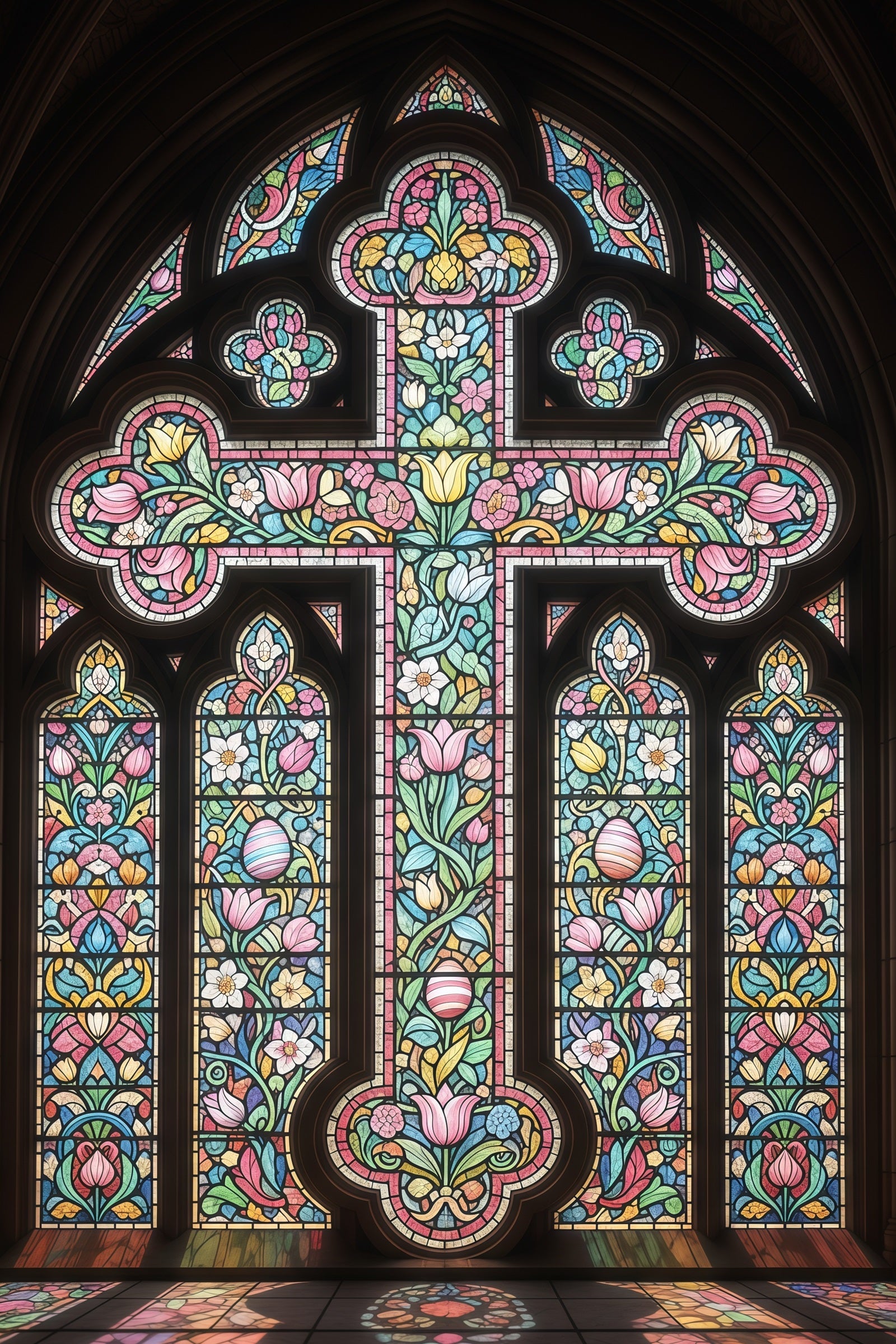 Toile de fond de Pâques Croix Cathédrale Gothique Ornée CSH61-15