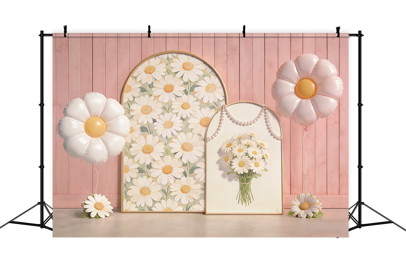 Fond Studio Photo Floral Mur Bois Rose Arche Ballons CSH61-151